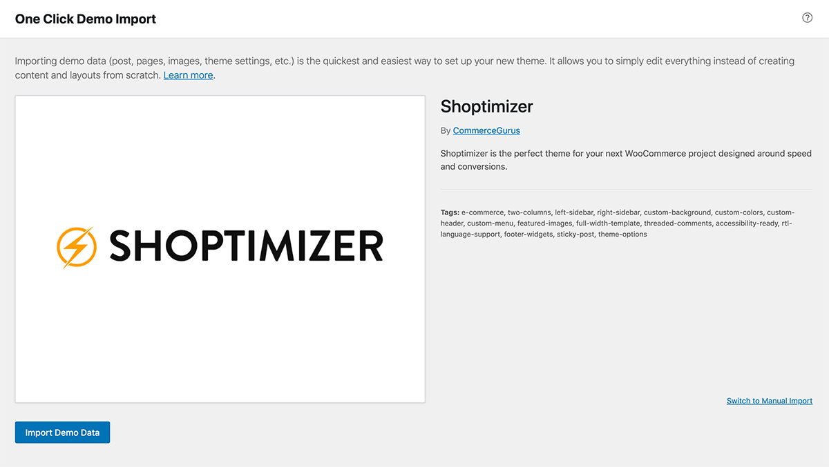 导入 Shoptimizer 演示内容